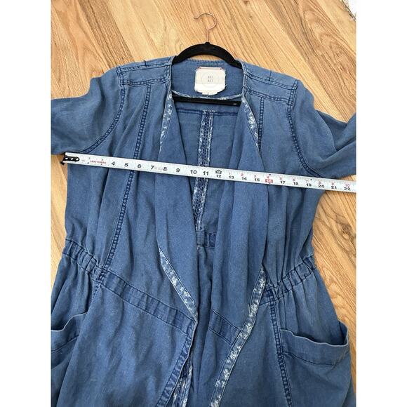 Hei Hei Anthropologie Linen Chambray Jacket Cascade Cardigan Open Blue Long SM - Picture 8 of 11